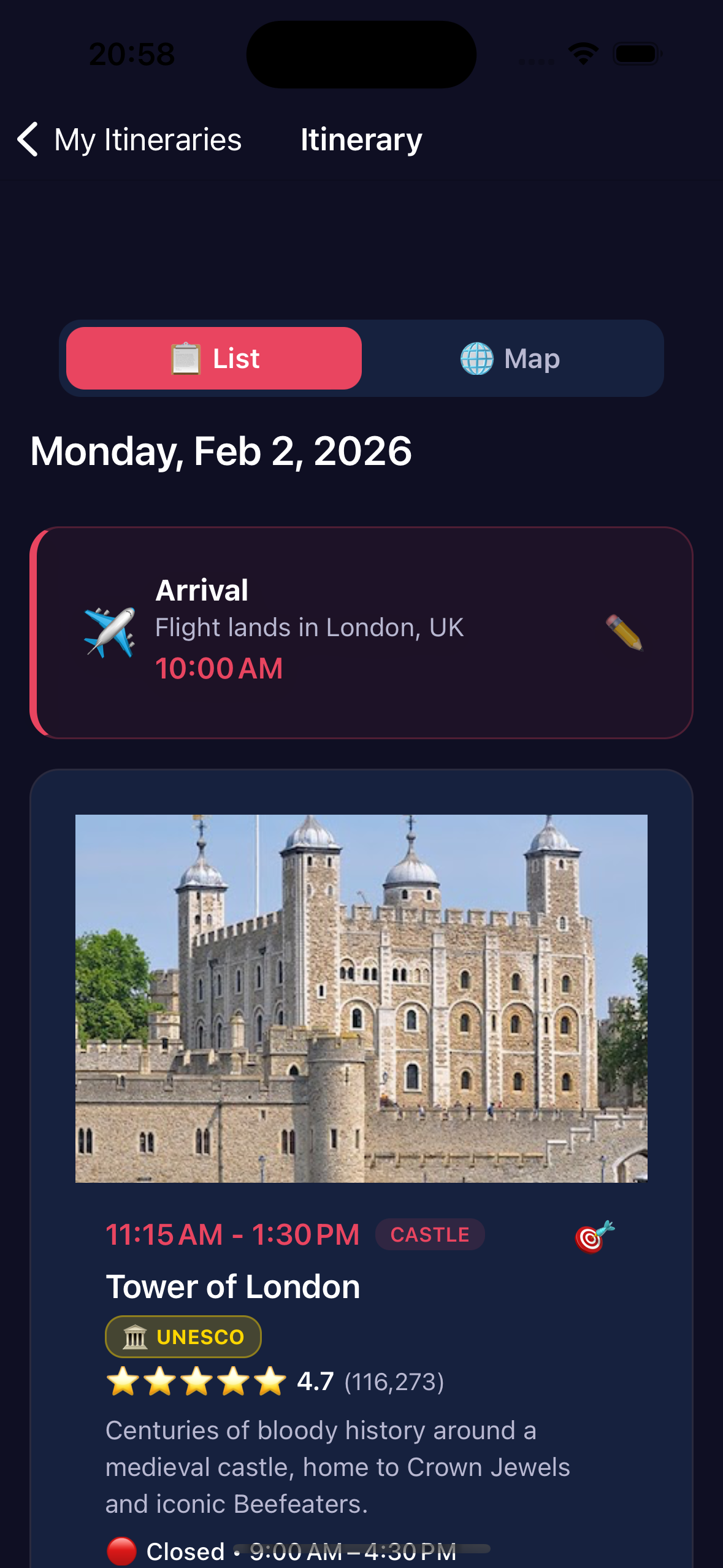 T-Bud itinerary view